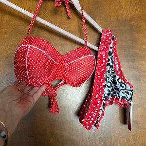 Dollcake Red and White Polka Dot Ruffled Bikini